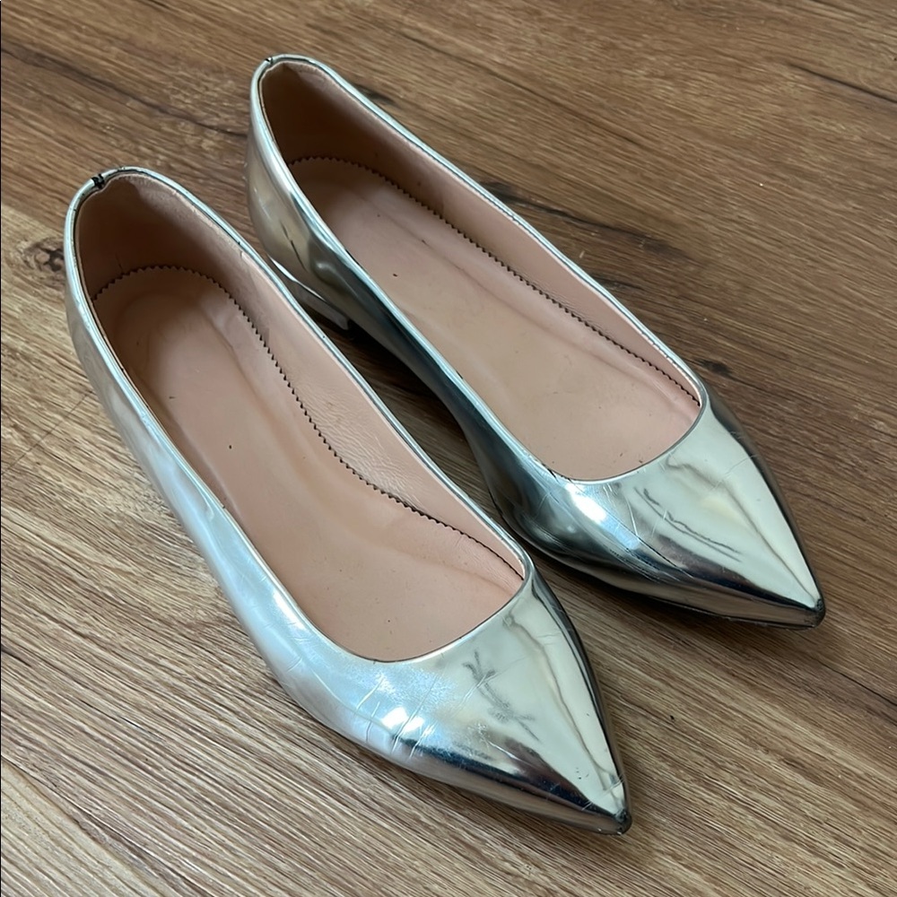 Women’s Metallic Silver Pointed Toe Flats
